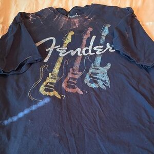 Fender Navy T-Shirt with Colorful Guitar Graphics